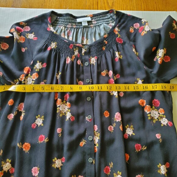 J Jill Prairie Farm Black Floral Button Up Midi Dress Medium - Picture 15 of 16